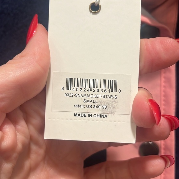 NWT Simply Southern Patriotic USA button down Jacket star print NAVY PINK TRIM - Picture 6 of 7